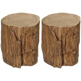 HOMCOM Tree Stump Stool, Decorative Side Table with Round Tabletop, Concrete End Table with Wood Grain Finish, for Indoors and Outdoors, Set of 2, Natural