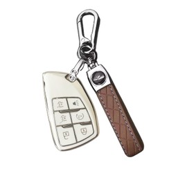 RPKEY 6 Buttons Key Fob Cover: Key Fob Shell with Keychain Fit for 2021 2022 2023 Chevy Tahoe Suburban GMC Yukon Yukon XL Yukon Denali Hummer EV White & Gold Car Key fob Case
