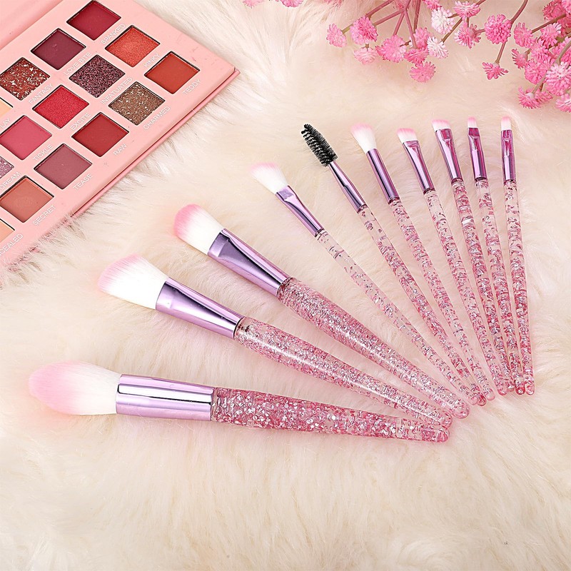 Gjinxi 10pcs Makeup Brush Set, Glitter Crystal Handle Makeup Brushes,