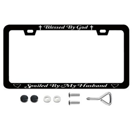 License Plate Frames Blessed by God Spoiled by My Husband Metal License Plate Frame with Screws Cute License Plate Cover Holder 6.3 X 12.3 inch for Car Decoration for Women Men LICEPLAME