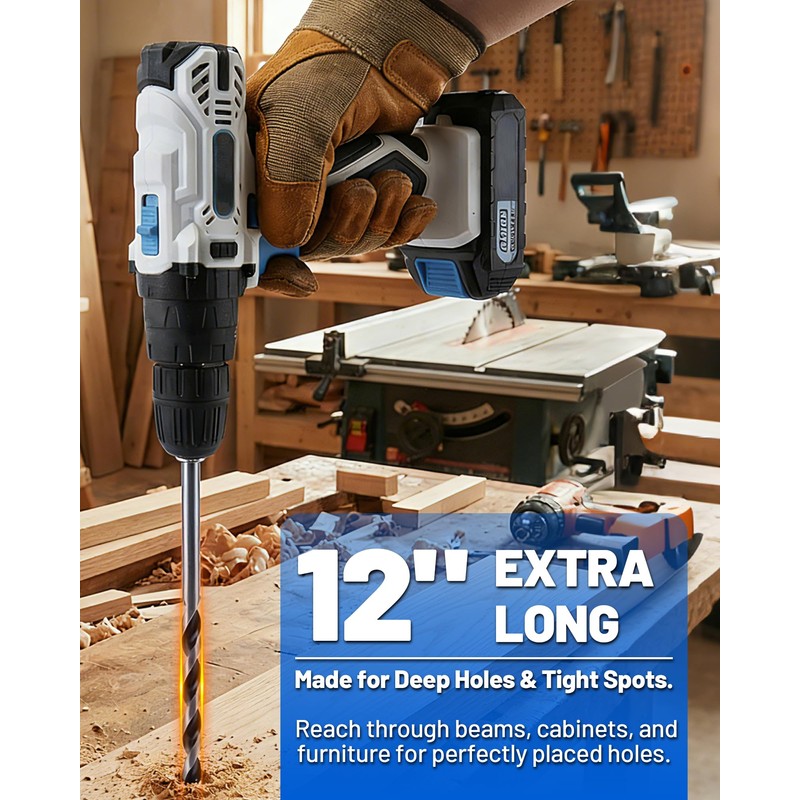 12” Extra Long Drill Bit Set, 10PCS Brad Point Drill