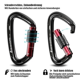 FresKaro Carabiner Black, Climbing Hook, Screw Cap, Auto-Close, Screw Cap, CE Certified Climbing Carabiner for Rappelling, Dog Leads, Large, Extra Strong 2550 kg, Pack of 3