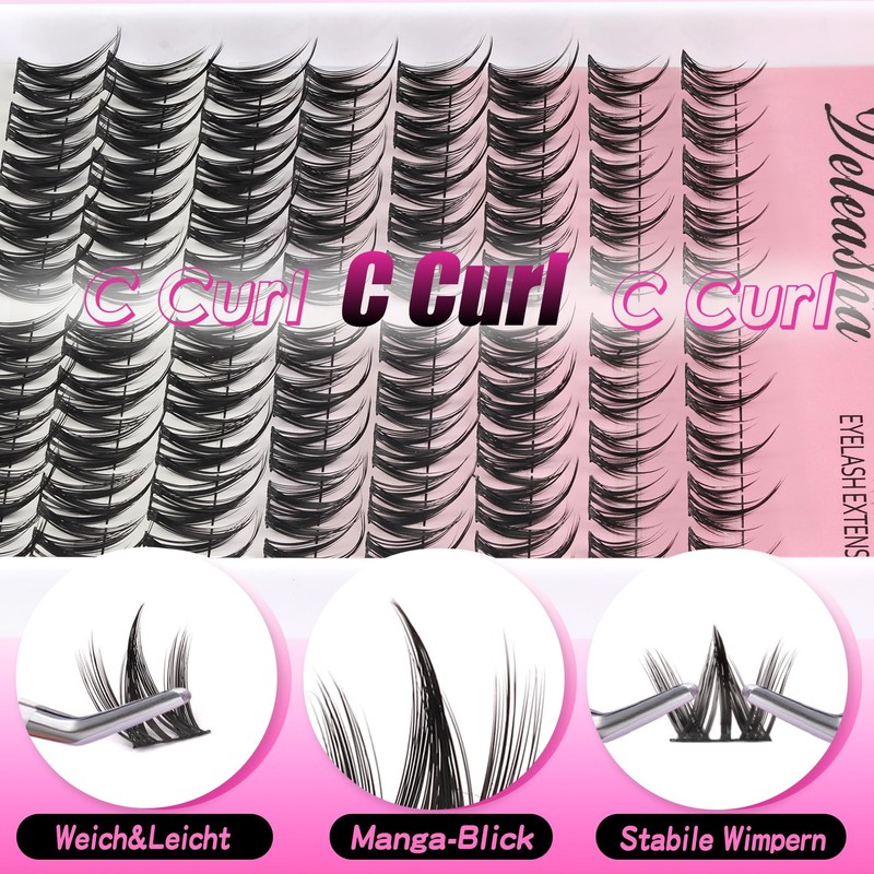 Veleasha Manga Eyelash Strands, 80 Pieces, Anime Eyelash Clusters, C
