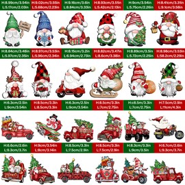 KATELUO Christmas Wooden Ornaments, 24 Pieces Pendant Wooden Christmas, Christmas Red Truck Ornaments, Christmas Gnome Wooden Hanging Ornaments, Christmas Tree Pendants, for Christmas Party Decor