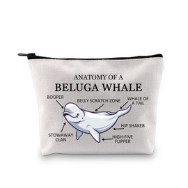 PYOUL Beluga Whale Lover Gift Anatomy of A Beluga Whale Makeup Bag Beluga Whale Fan Cosmetic Bag Dolphin Lover Gift Sea Animal Gift (A Beluga Whale B)