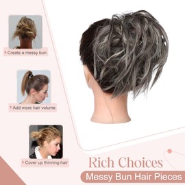 Messy Hair Bun Chignons Synthetic Hair Extensions Wavy Donut Updo Scrunchy Curly Hairpieces Medium Brown to Bleach Blonde