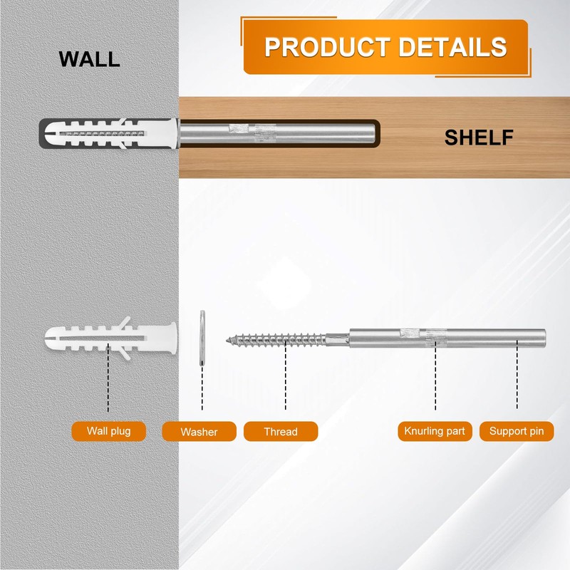 Pack of 4 Invisible Shelf Brackets, Diameter 10 x 100