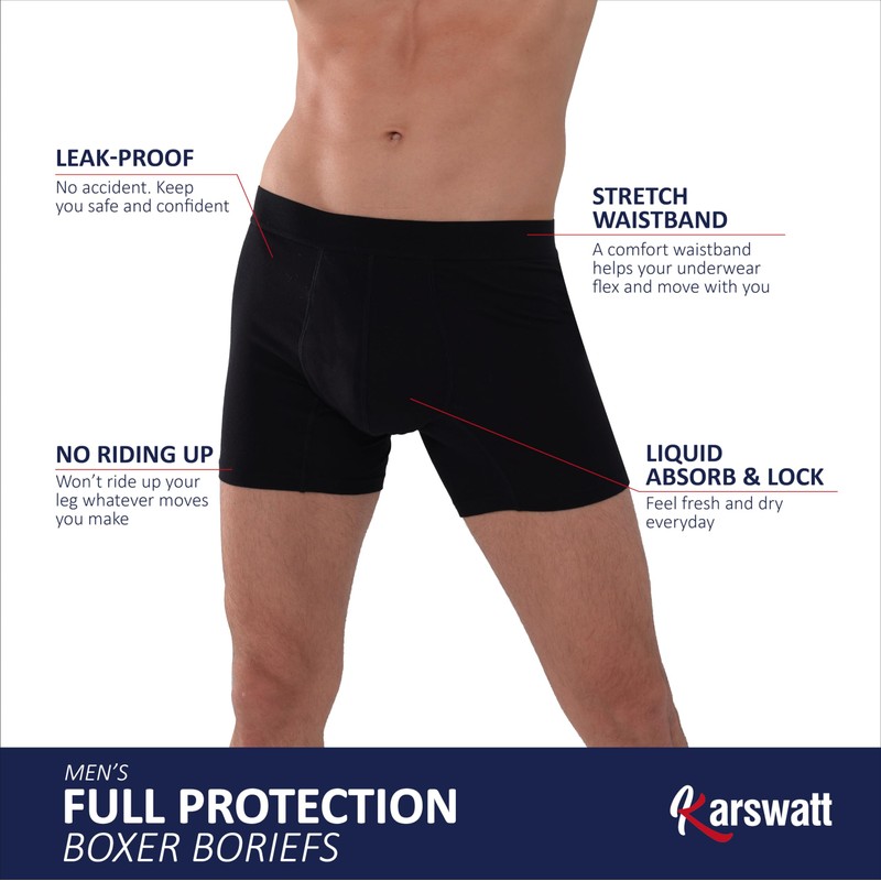 KARSWATT Washable Absorbency Urinary Incontinence Underwear for Men 5" Inseam