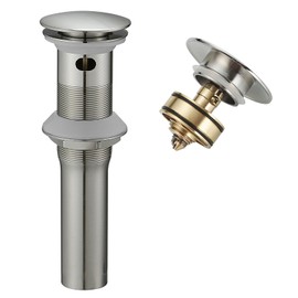 BATHLAVISH Bathroom Sink Drain with Strainer Basket Hair Catcher,Anti Clog Pop Up Drain, Bathroom Sink Stopper Vanity Vessel Sink with Overflow, Brushed Nickel