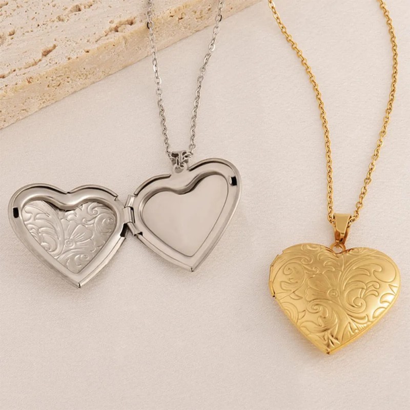 2pzs Collar Dije Corazón Para Parejas Fotos Acero Inoxidable Oro