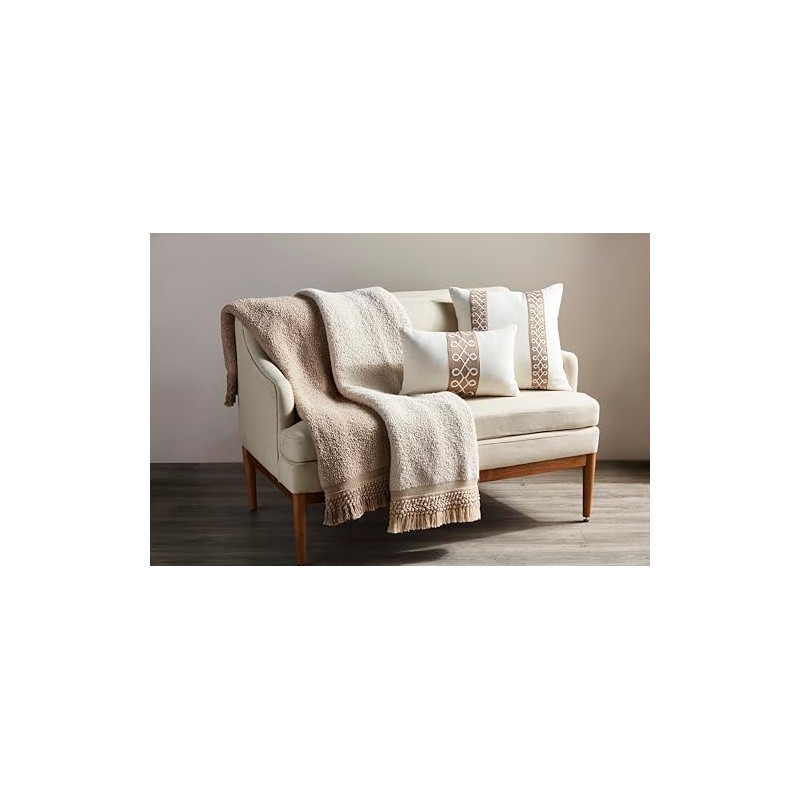 Mud Pie Tassel Throw Blanket, Cream, 60" x 60"