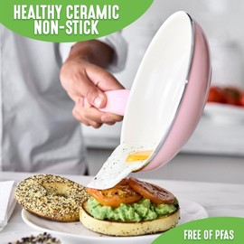 GreenLife 16 Piece Nonstick Cookware Set, Soft Grip Non-Toxic PFAS-Free Ceramic Pots & Pans, Dishwasher & Oven Safe, Frying, Sauce, Saute, Utensils, Glass Lids, Stay-Cool Handles, Wobble Free, Pink