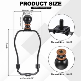 PATIKIL 5 Inch Lamp Harp Kit with Finial, 2 Set Detachable Lamp Shade Bracket Holder, DIY Lighting Accessories for Table Lamps Floor Lamps, Black