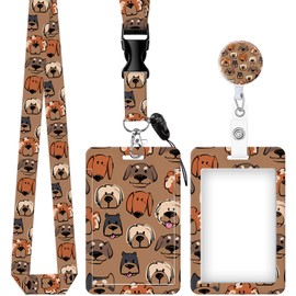 ID Badge Holder with Retractable and Detachable Lanyard, Cute Badge Reel Breakaway Lanyard with Carabiner Clip for Women, Teachers, Nurses, Students, Perfect Work and Office(Cute Funny Dogs)