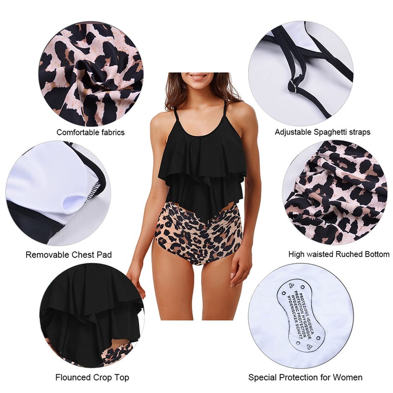Traje de baño tankini para mujer, con volantes, control de