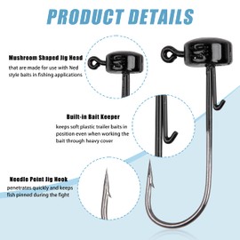 Ned Rig Jig Heads Kit, 25pcs Finesse Mushroo Shroom Jig Hooks for Soft Lures Bass Crappie Jig Heads Fishing Hooks for Freshwater Saltwater, 5 Color 5 Size