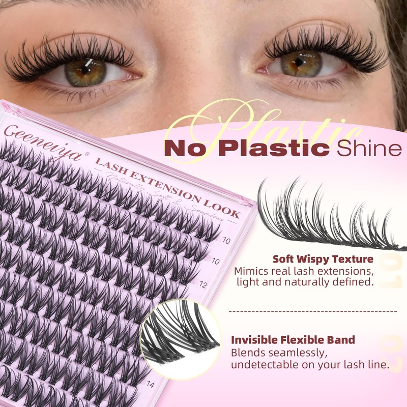 Geeneiya Wispy Lash Clusters Natural Eyelash Clusters 10-16mm Spider Lashes