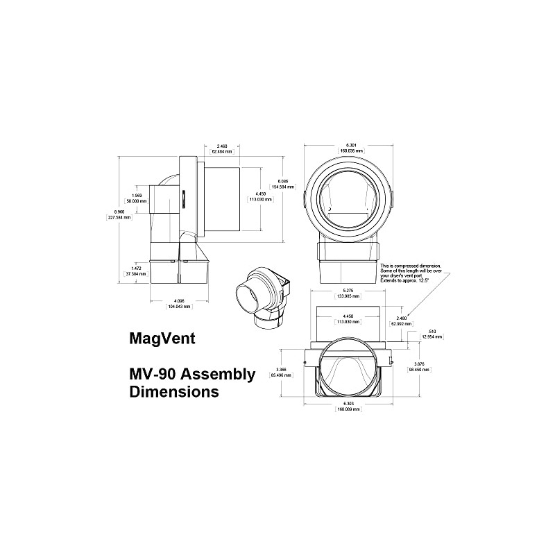 MagVent MV-90 Magnetic Dryer Vent Coupling