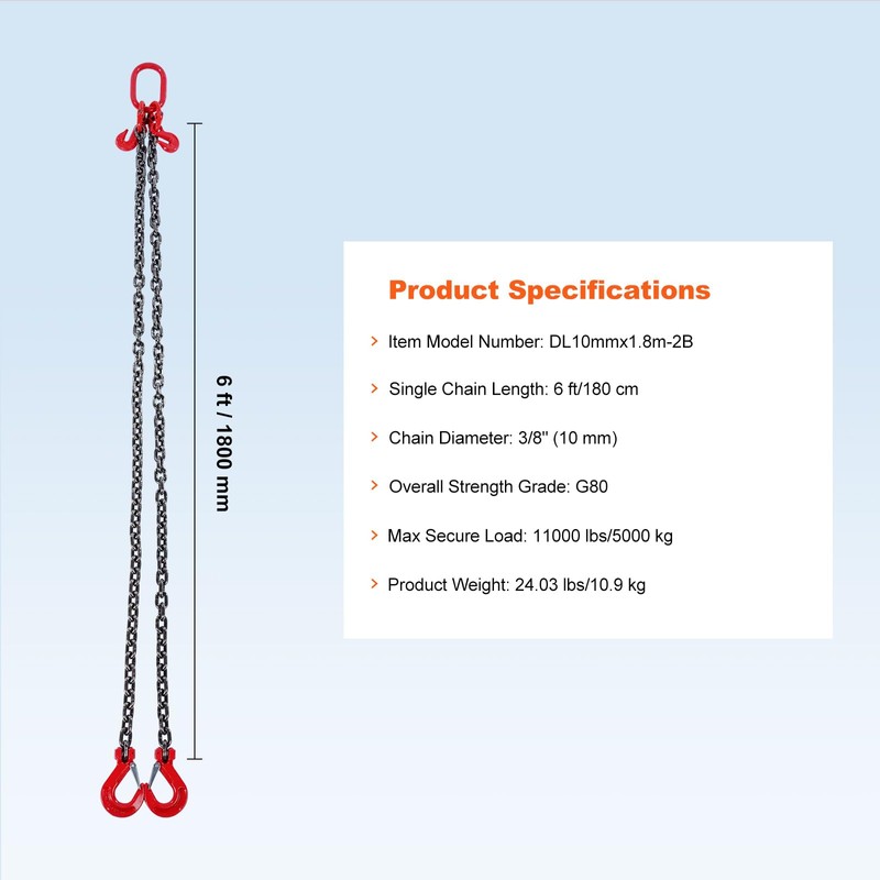 VEVOR Chain Sling, 3/8 inch x 6 ft Lifting Chains