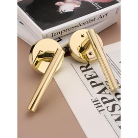 Bonpoly 2 Pack Gold Door Handles, Interior Door Knobs, Polished Brass Finish, Keyless Closet Door Knobs, Passage Door Knobs Without Lock, Lever Door Handle, Reversible for Left/Right Handed Doors