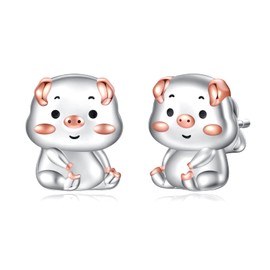 Sterling Silver Pig Earrings Studs S925 Cute Animal Jewelry Gifts for Women Teens