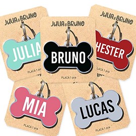 JULIA AND BRUNO Placa de Identificación para Perro con Personalización de Nombre y Teléfono - Varios Colores