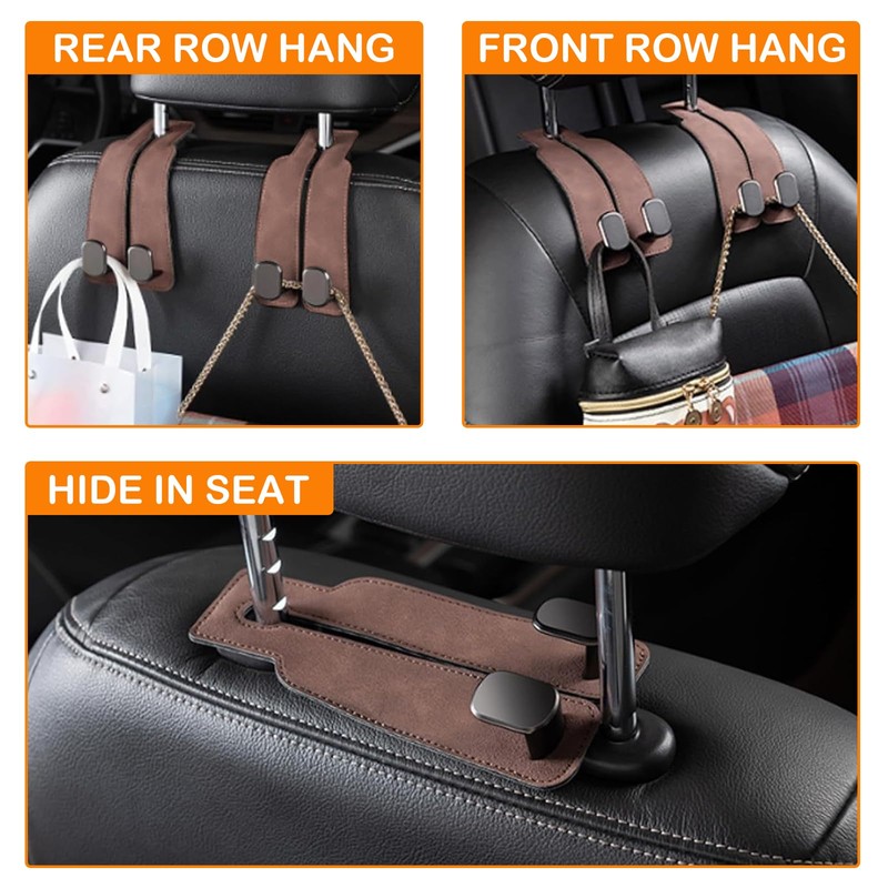 Wbgraceful 2Ps Car Seat Back Double Hook（Brown）