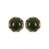 H&F Natural Small Green Jade 7.5mm Stud Earrings 14k Yellow