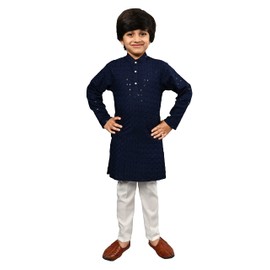 AHHAAAA Kurta de trabajo con bordado de lentejuelas para niños, 502 MF, marino, 2-3 Años