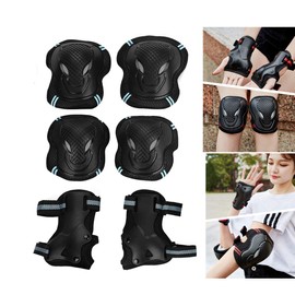 Protective Gear Set Set 6 in 1 Protective Knee Elbow Pads Wrist Guards Cushioned Skateboard Pad for Adults Teens Kids Skating Cycling Skateboard Scooter Rollerblading Roller Skating