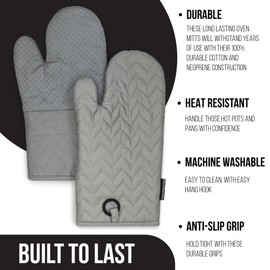 Frigidaire Kelly Cotton Oven Mitts, Heat Resistant, Anti-Slip, Machine Washable,13”x7”,Grey,Set of 2