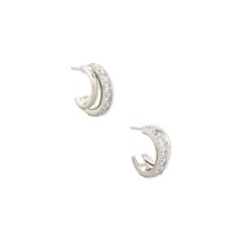 Kendra Scott Livy Rhodium-Plated Huggie Earrings in White Crystal