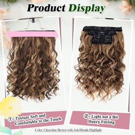 Aisaide Curly Hair Extensions, 4PCS 12 inch Clip in Hair Extensions Short Soft Natural Hairpiece Lace Weft Curly Wave Clip Ins Extensions Invisible for Women,Chocolate Brown with Ash Blonde Highlight