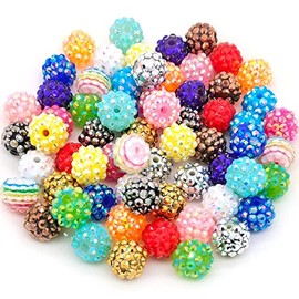 20mm, 16mm, 14mm, 12mm, 10mm Colorful Rhinestone Beads Round Spacer Beads for Jewelry Bracelet Necklace Pen Bag Chain Making Crafts Supplies (14mm Mix Colors)