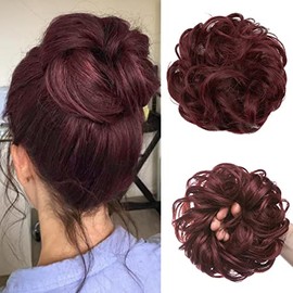 JJstar Haarteil Mit Gummiband, Groß Dutt Haarteil Gelockt Haargummi Mit Haaren Hochsteckfrisuren Haarverlängerung Messy Bun Haarteile für Damen Mädchen Pferdeschwanz (Weinrot)