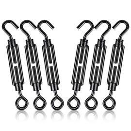 hannger Premium Black Decorative Turnbuckle Hook & Eye, 6PCS M5 Turnbuckles for Cables Wire Tightening up, Adjustable Wire Rope Tensioner for Shade Sail Fence Tent Picture Hanging Installation