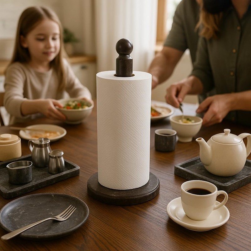 Heavy Natural Stone Paper Towel Holder – Handcrafted from Solid