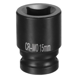 sourcing map 4 Point Square Socket 1/2" Drive 15mm Metric Square Impact Socket CR-MO Blackening Standard Wheel Sockets Pneumatic Socket Tool for Auto Repair Mechanical Maintenance Home Use