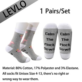 LEVLO Funny Flamingo Lovers Gifts Calm The Flock Down Women Cotton Socks for Flamingo Enthusiast (1 pair-mid calf-1)