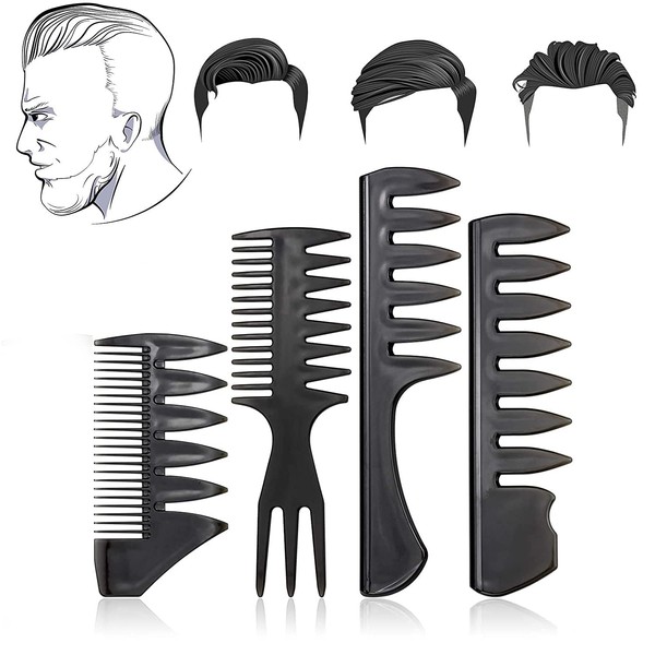 Professional Styling Comb Set, Wide Tooth Comb Kit, 4 Piece Hair Comb Styling Men, Heat Resistant Antistatic Carbon Comb, Oil Head Comb, Plastic Hair Comb, Handle Comb Hair Comb for Hair Styling Salon