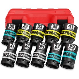 KIRXST 10 Piece 1" Drive Impact Socket Set, Metric Axle Nut Sockets, 21-41mm Thicker Jumbo Sockets, Socket Set, 6 Point, Cr-V, Vehicle and Apparatus Maintenance