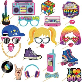 Pack of 25 Party Photo Booth Props 90s Photo Booth Props for Birthday Carnival Wedding Disco Party Accessories