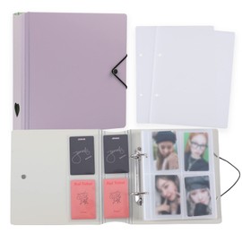 4-Pocket Kpop Photocard Binder A5 D-Ring Photocard Holder with 50Pcs Inner Sleeves Korean Photocard Collect Book Holds 200 Cards (Purple)