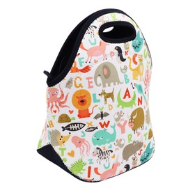 Neoprene Lunch Bag for Kids, Insulated Lunch Box Tote for Women Men Adult Teens Boys Teenage Girls Toddlers (Alphabet Animals)