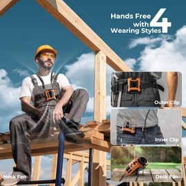 10000mAh Portable Waist Clip Fan,40H Cooling Personal Wearable Fan,5 Speeds 16000RPM Strong Belt Fan,Rechargeable Hands-free Neck Fan With Flashlight for Outdoor Jobsite Camping Traveling (Orange)