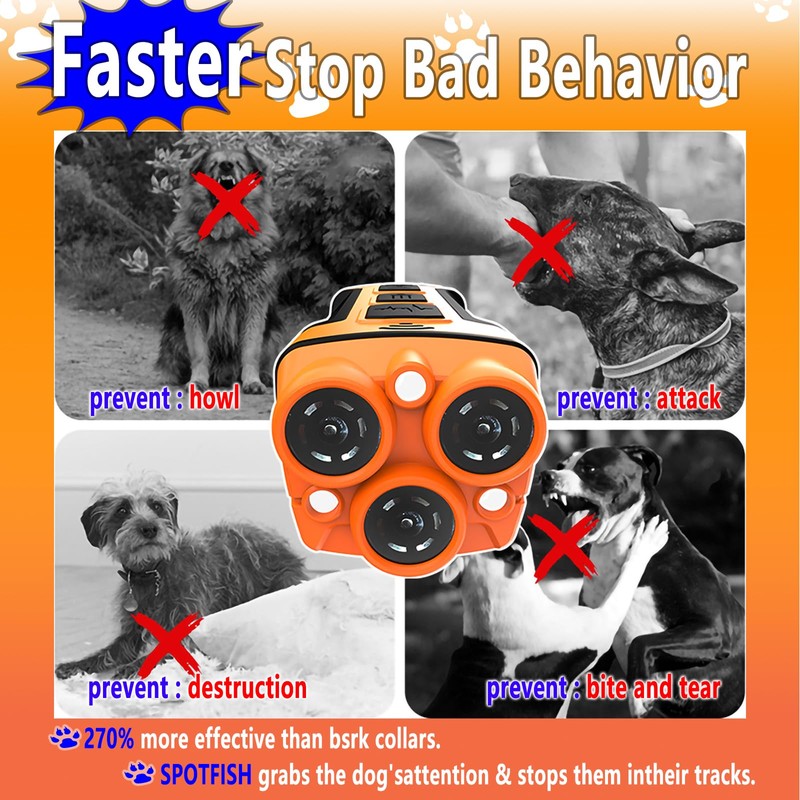 Dog bark Deterrent Devices,tripling Anti Barking Device for Dogs,Flash Vibration