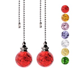 SUR-CIEL 2PCS Ceiling Fan Pull Chain, Pull Chains Extensions, Ceiling Fan Pull Chain Extender, Fan and Light Pulls for Ceiling Fan, Fan Pulls Decorative with 21 Inches Ball Beaded Pull Chain, Red