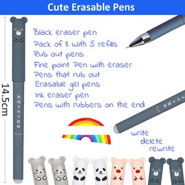 Artbiu 8 Blue Erasable Pens, 0.35mm Rub Out Pens With Eraser, Erasable Gel Ink Pen With Rubbers on End for Writing