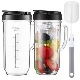 5-piece Replacement Cups For Magic Bullet Replacement Part 22OZ Blender Cups compatible with 250W Magic Bullet MB1001 Series Juicer Mixer, Tall 22oz Cup with Flip-Top To-Go Lid for Blender 250w MB1001