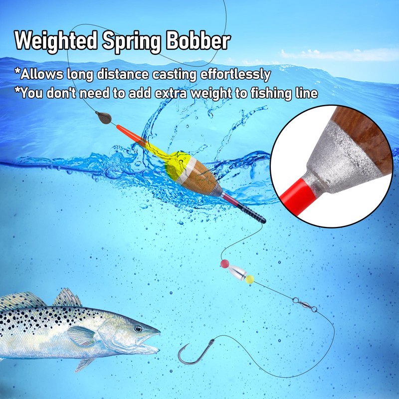 Dr.Fish 5 Pack Fishing Bobber Weighted Balsa Spring Float Cylinder